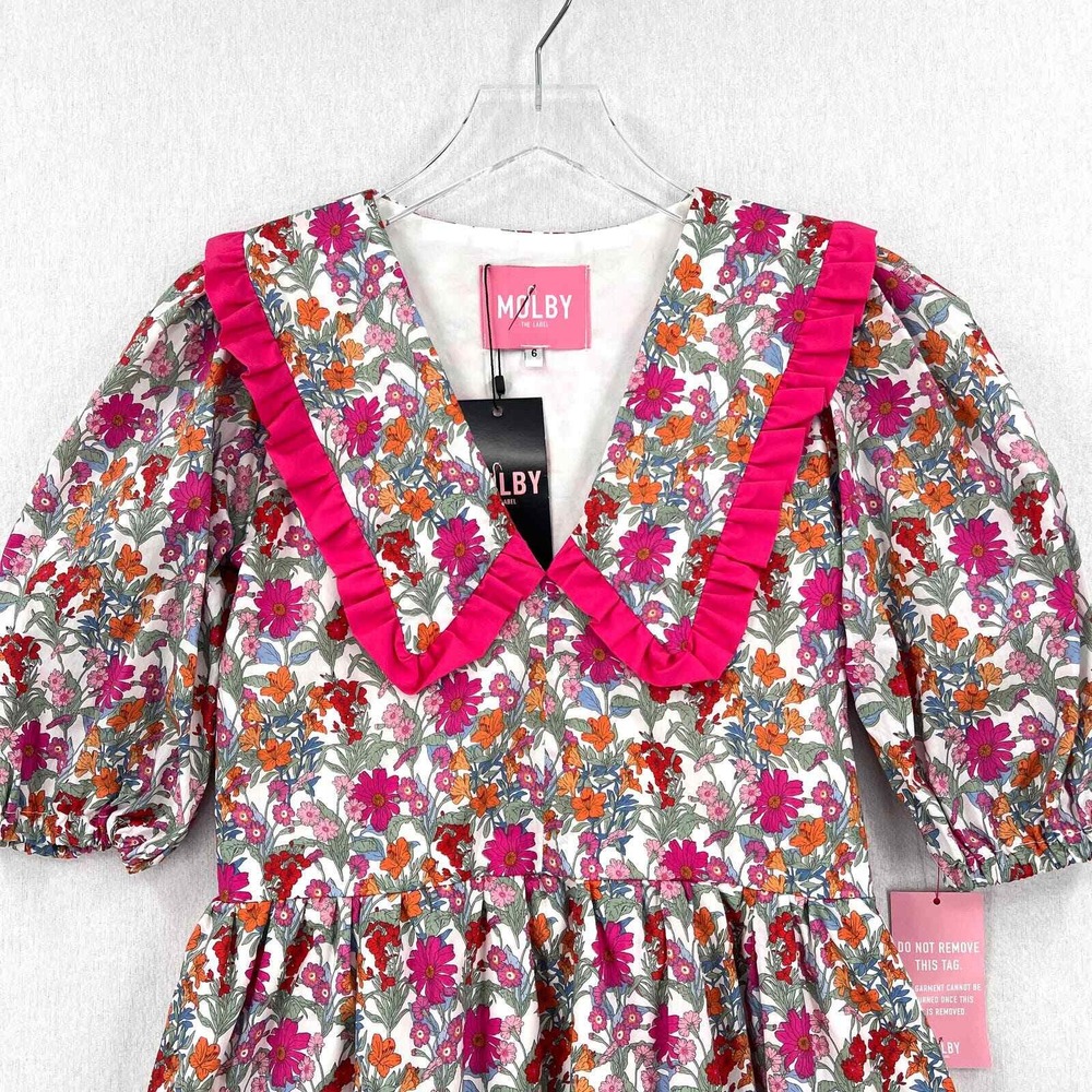 MOLBY THE LABEL Bertie Mini Dress Women UK6 US2 Floral Ruffle Collar Puff Sleeve - Picture 4 of 16